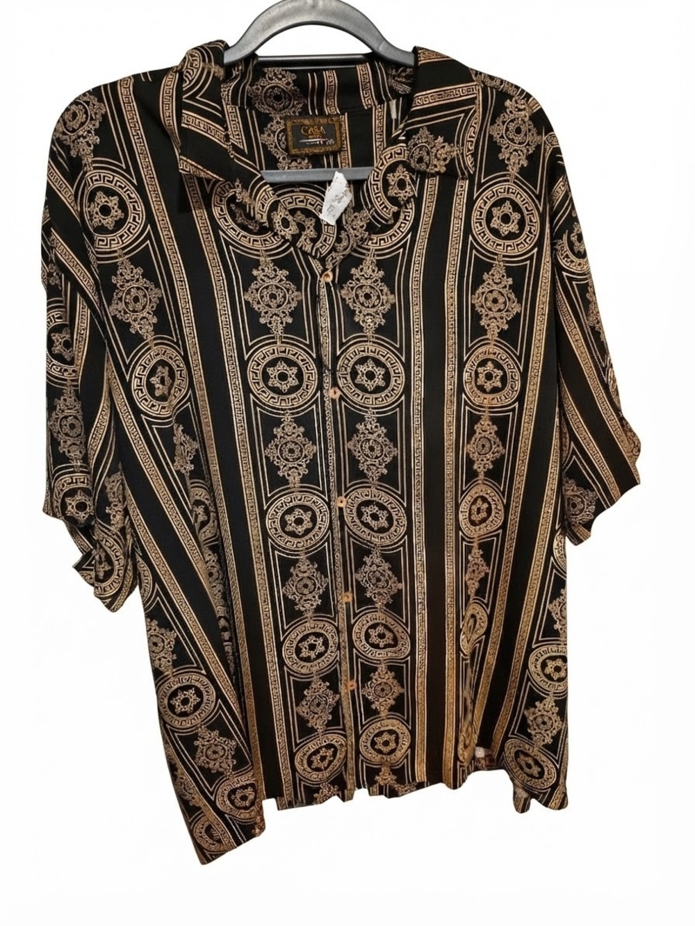 Men's Casa Moda Cotoure Black and Gold Patterned Button-Up Shirt
